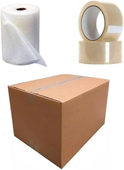 Kit Para Mudança Caixas de Papelão Grande Reforçada Fita Adesiva e Plástico Bolha