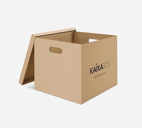 Kit 10 KaixaBox - Caixa para Mudança e Organização Reforçada, Caixa com Tampa e Alça para Transporte, Montagem Simples sem Fita, Grande 48x40x36